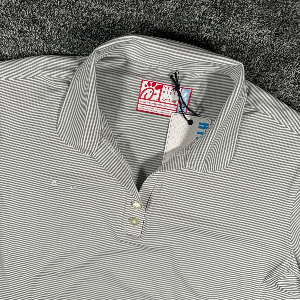 Chick-fil-A Oobe Polo Shirt Women 2XL Hydrochill Grey White Striped Workwear NEW